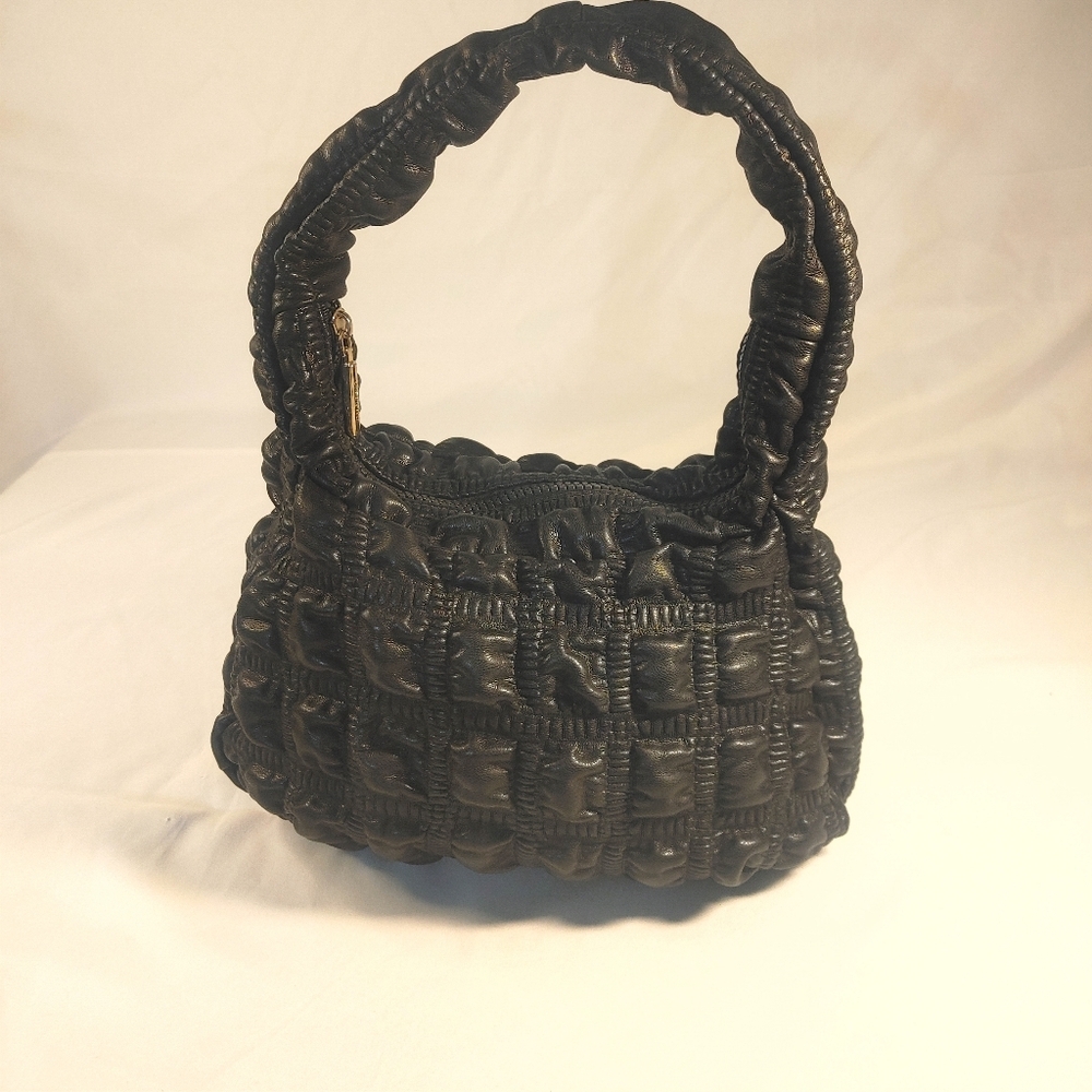 Jason Wu Black Quilted Mini Handbag Ruched Handle Leather